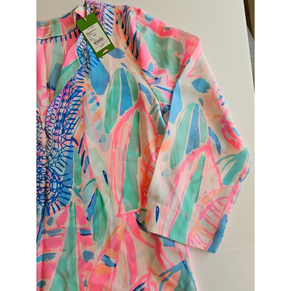 LILLY PULITZER Amelia Island Tunic Out to Sea 100% Silk Blouse Top NWT SIZE XL - Picture 7 of 14